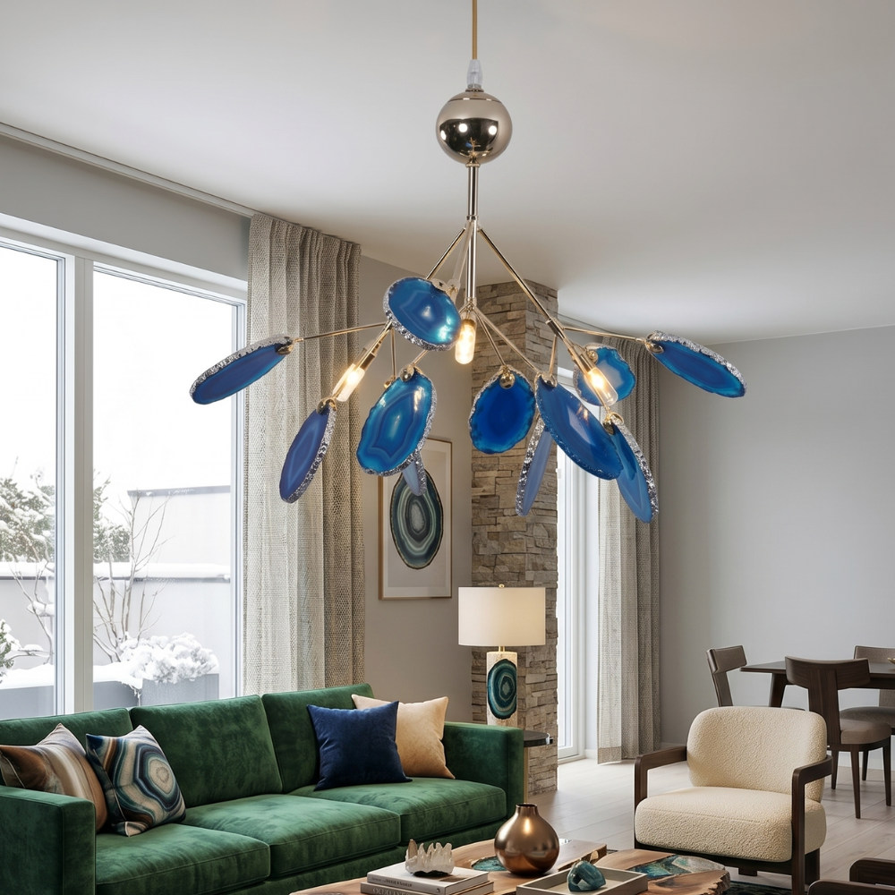 Colorful Chandelier Metal Adjustable Height Agate Accents 97