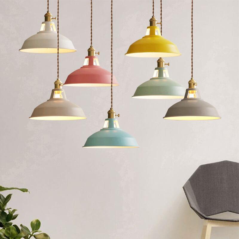 Colorful Industrial Pendant Light – 1-Light Metal Barn Shade for Kitchen and Café, Adjustable Height Hanging Light in Various Colors 0