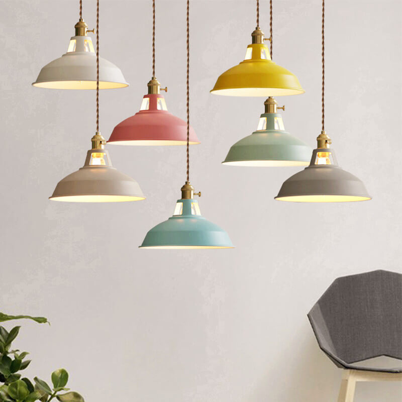 Colorful Industrial Pendant Light – 1-Light Metal Barn Shade for Kitchen and Café, Adjustable Height Hanging Light in Various Colors 0