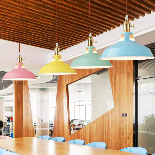 Colorful Industrial Pendant Light – 1-Light Metal Barn Shade for Kitchen and Café, Adjustable Height Hanging Light in Various Colors 4