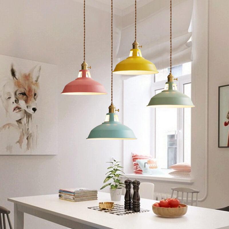 Colorful Industrial Pendant Light – 1-Light Metal Barn Shade for Kitchen and Café, Adjustable Height Hanging Light in Various Colors 5