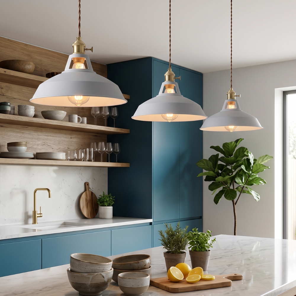 Colorful Industrial Pendant Light – 1-Light Metal Barn Shade for Kitchen and Café, Adjustable Height Hanging Light in Various Colors 79