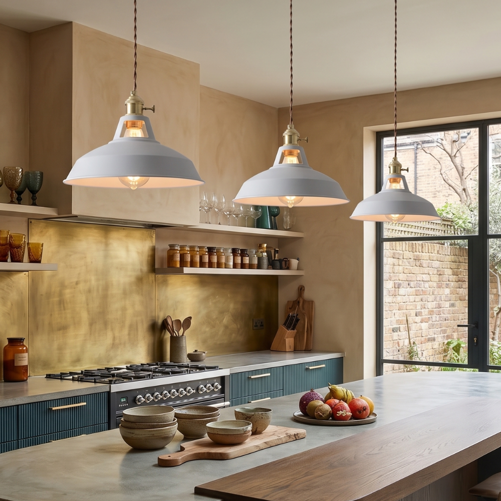 Colorful Industrial Pendant Light – 1-Light Metal Barn Shade for Kitchen and Café, Adjustable Height Hanging Light in Various Colors 80