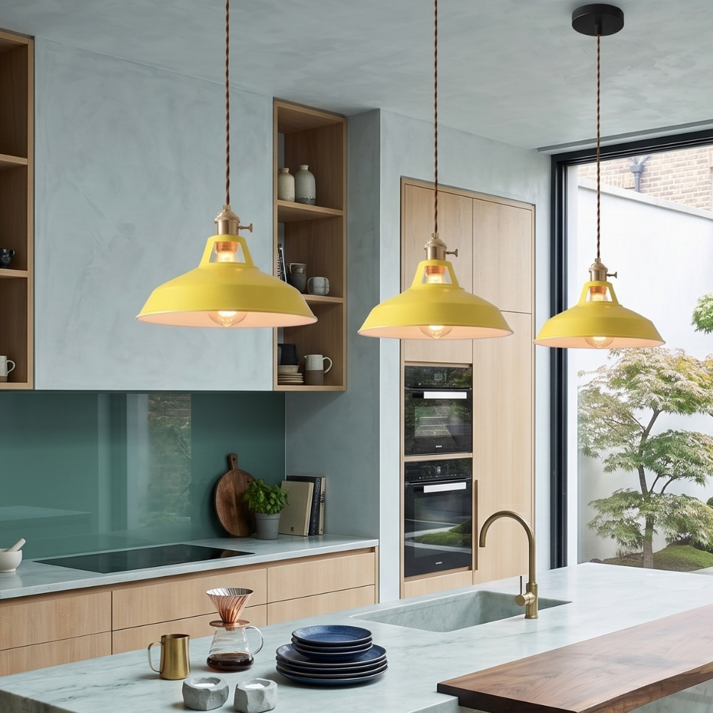 Colorful Industrial Pendant Light – 1-Light Metal Barn Shade for Kitchen and Café, Adjustable Height Hanging Light in Various Colors 83