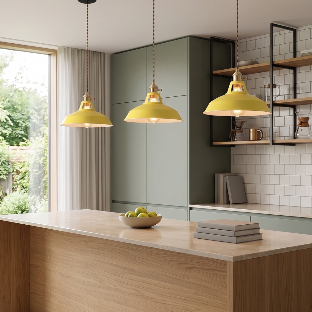 Colorful Industrial Pendant Light – 1-Light Metal Barn Shade for Kitchen and Café, Adjustable Height Hanging Light in Various Colors 84