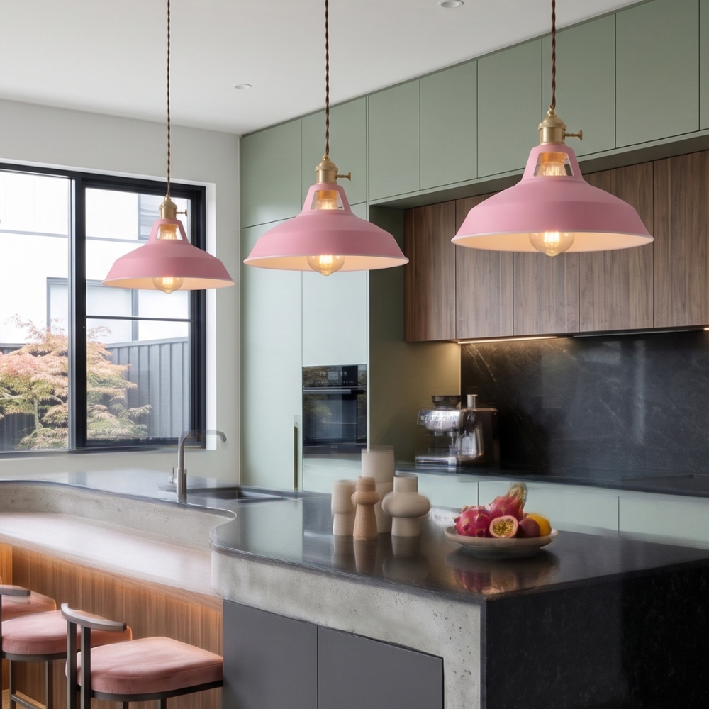 Colorful Industrial Pendant Light – 1-Light Metal Barn Shade for Kitchen and Café, Adjustable Height Hanging Light in Various Colors 88