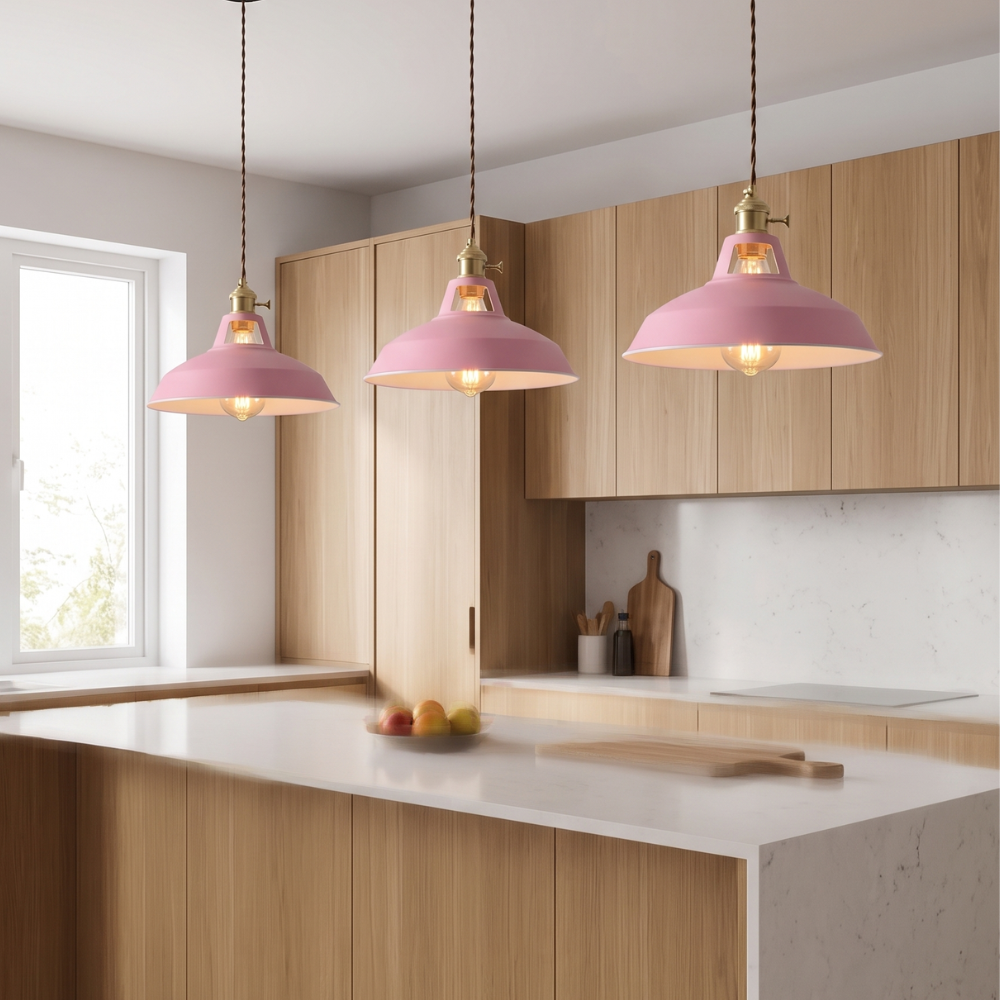 Colorful Industrial Pendant Light – 1-Light Metal Barn Shade for Kitchen and Café, Adjustable Height Hanging Light in Various Colors 89