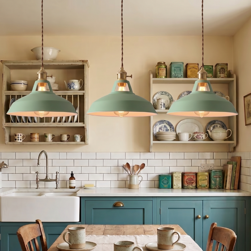 Colorful Industrial Pendant Light – 1-Light Metal Barn Shade for Kitchen and Café, Adjustable Height Hanging Light in Various Colors 91