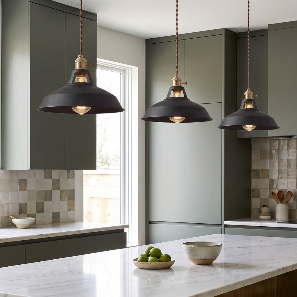 Colorful Industrial Pendant Light – 1-Light Metal Barn Shade for Kitchen and Café, Adjustable Height Hanging Light in Various Colors 94