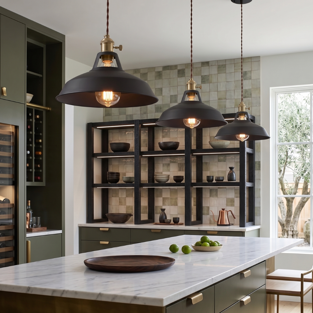 Colorful Industrial Pendant Light – 1-Light Metal Barn Shade for Kitchen and Café, Adjustable Height Hanging Light in Various Colors 95