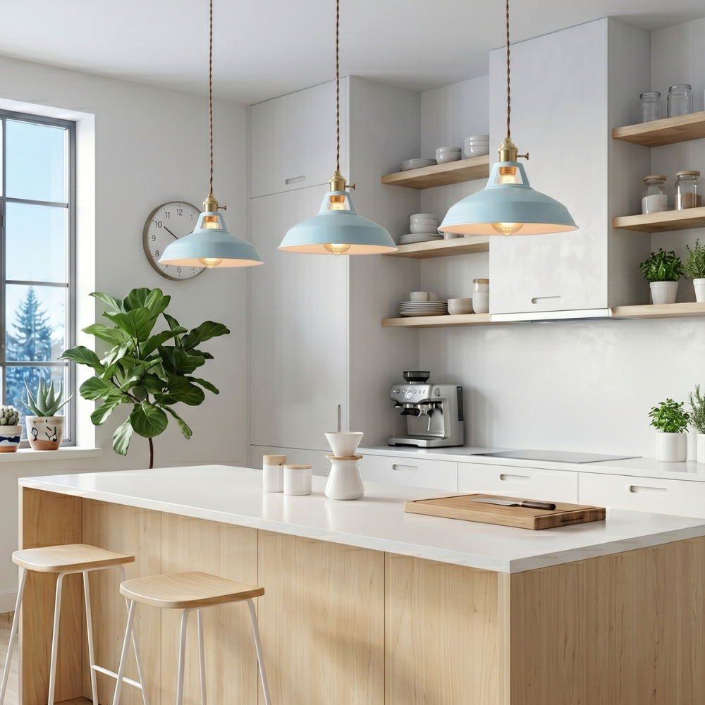 Colorful Industrial Pendant Light – 1-Light Metal Barn Shade for Kitchen and Café, Adjustable Height Hanging Light in Various Colors 97