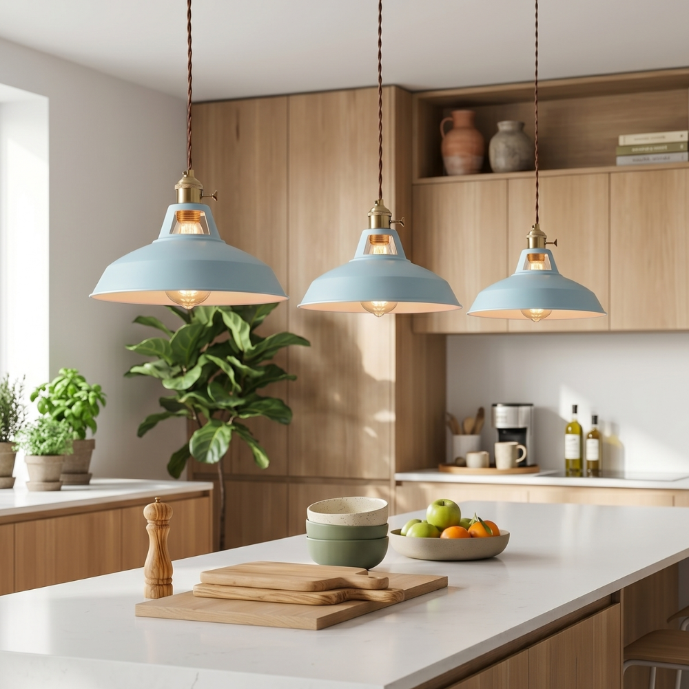 Colorful Industrial Pendant Light – 1-Light Metal Barn Shade for Kitchen and Café, Adjustable Height Hanging Light in Various Colors 98