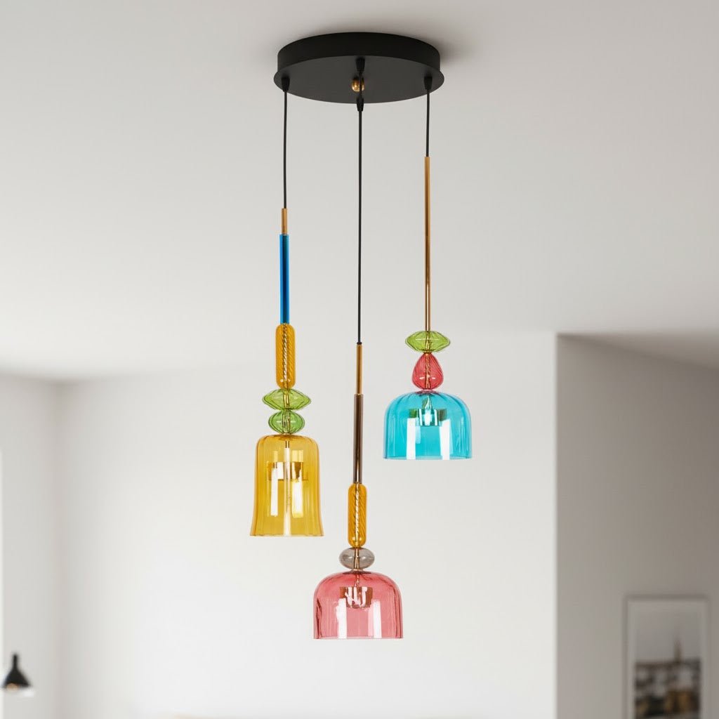 Colorful Pendant Light Stained Glass Adjustable Height Unique 14