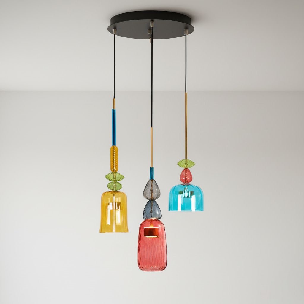 Colorful Pendant Light Stained Glass Adjustable Height Unique 19