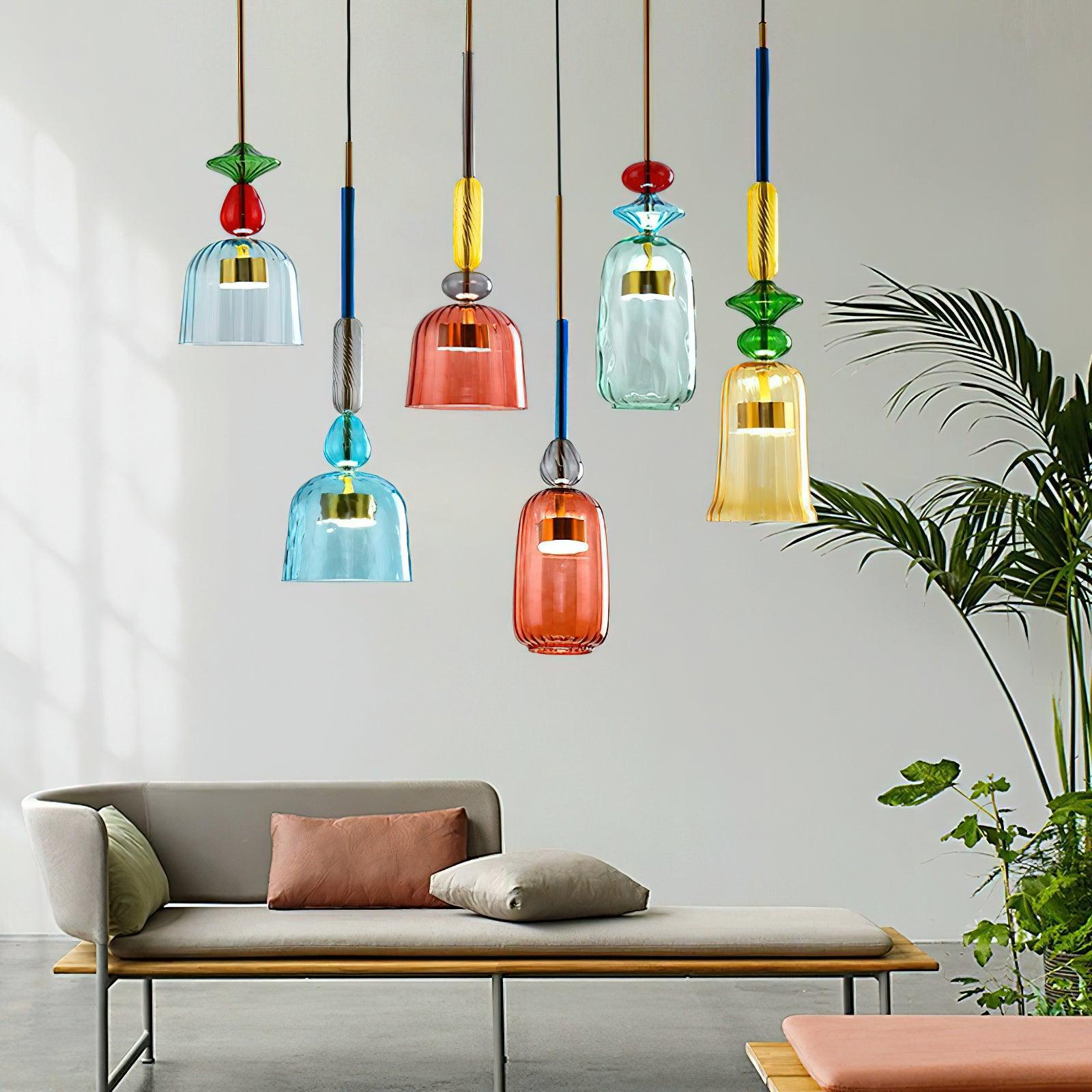 Colorful Pendant Light Stained Glass Adjustable Height Unique 2