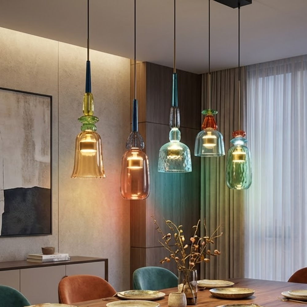 Colorful Pendant Light Stained Glass Adjustable Height Unique 89