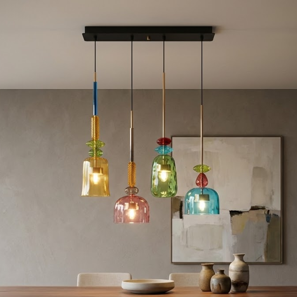 Colorful Pendant Light Stained Glass Adjustable Height Unique 90