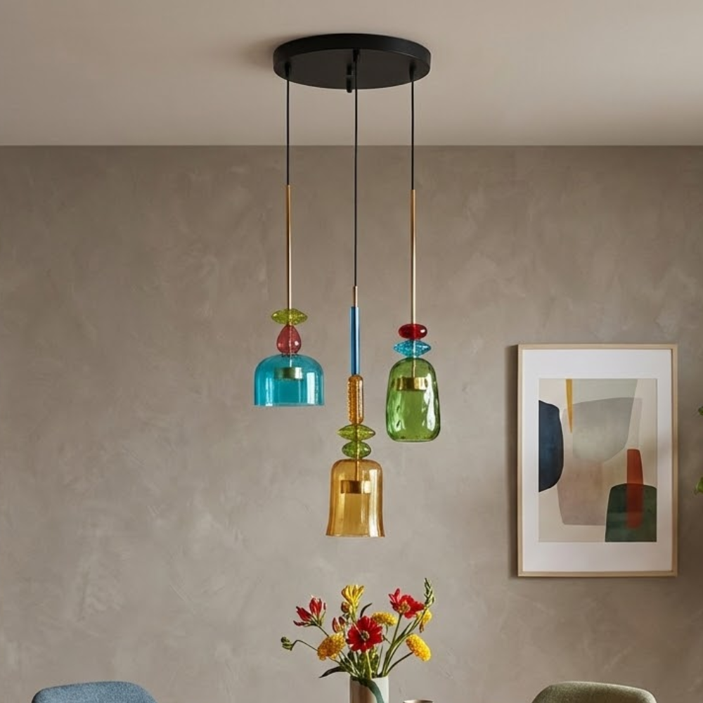 Colorful Pendant Light Stained Glass Adjustable Height Unique 91