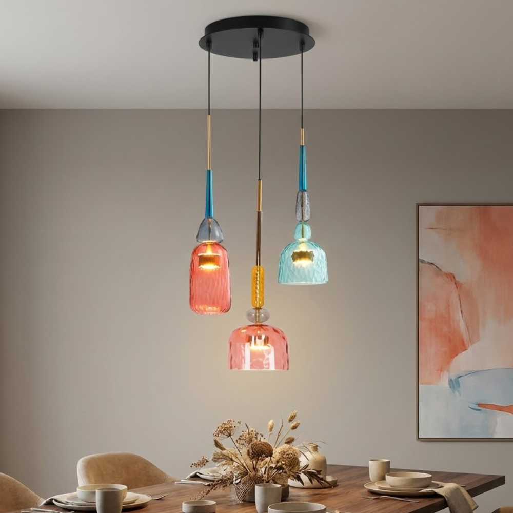 Colorful Pendant Light Stained Glass Adjustable Height Unique 92