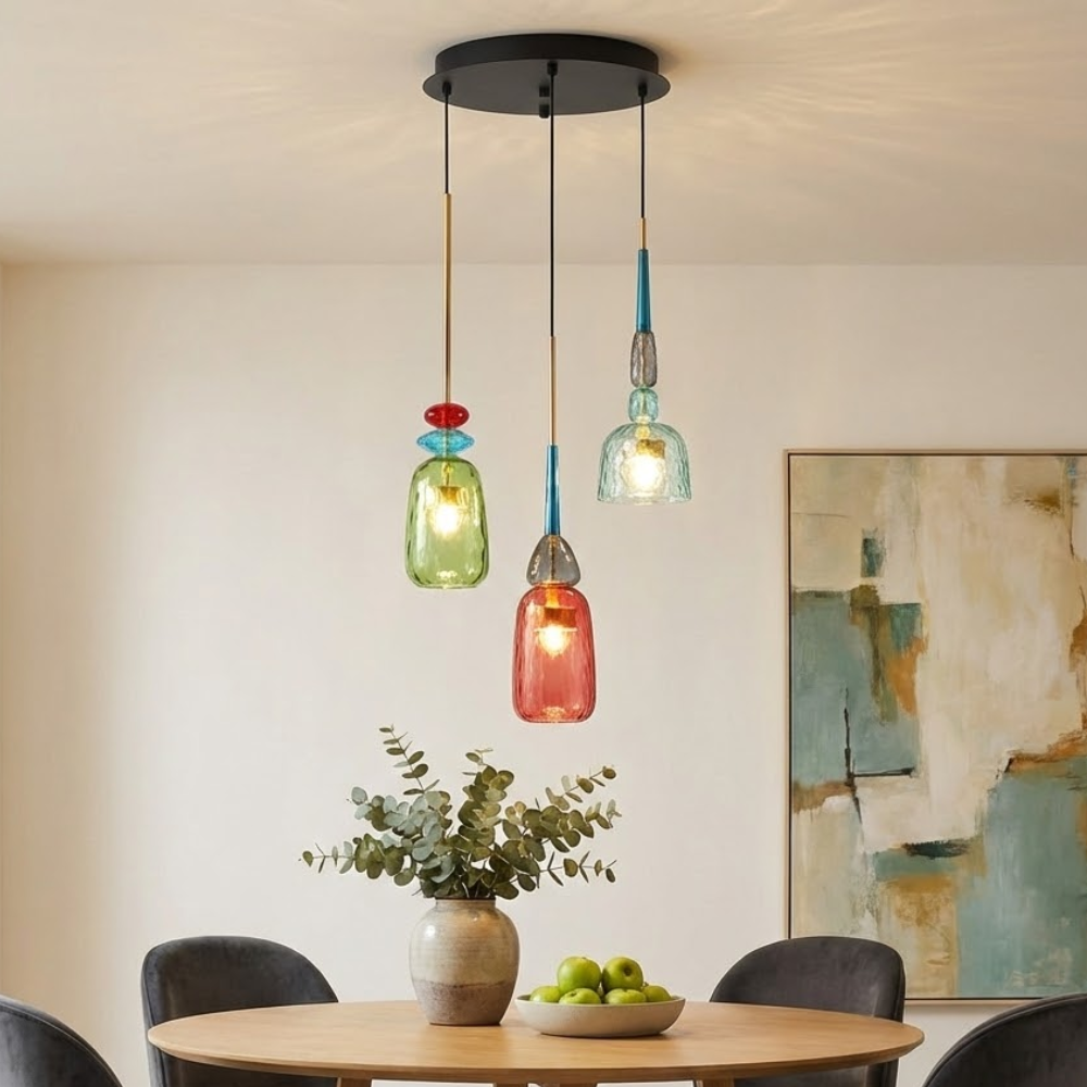 Colorful Pendant Light Stained Glass Adjustable Height Unique 93