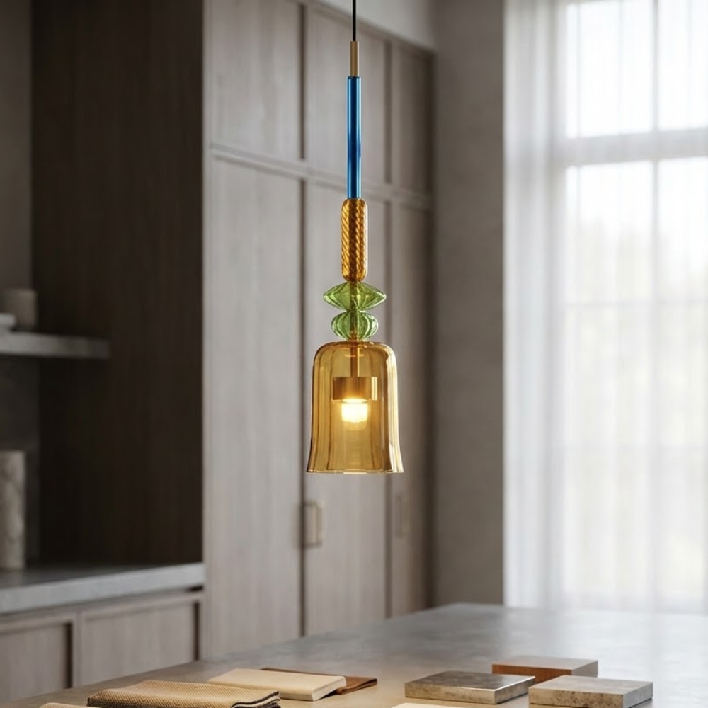 Colorful Pendant Light Stained Glass Adjustable Height Unique 94