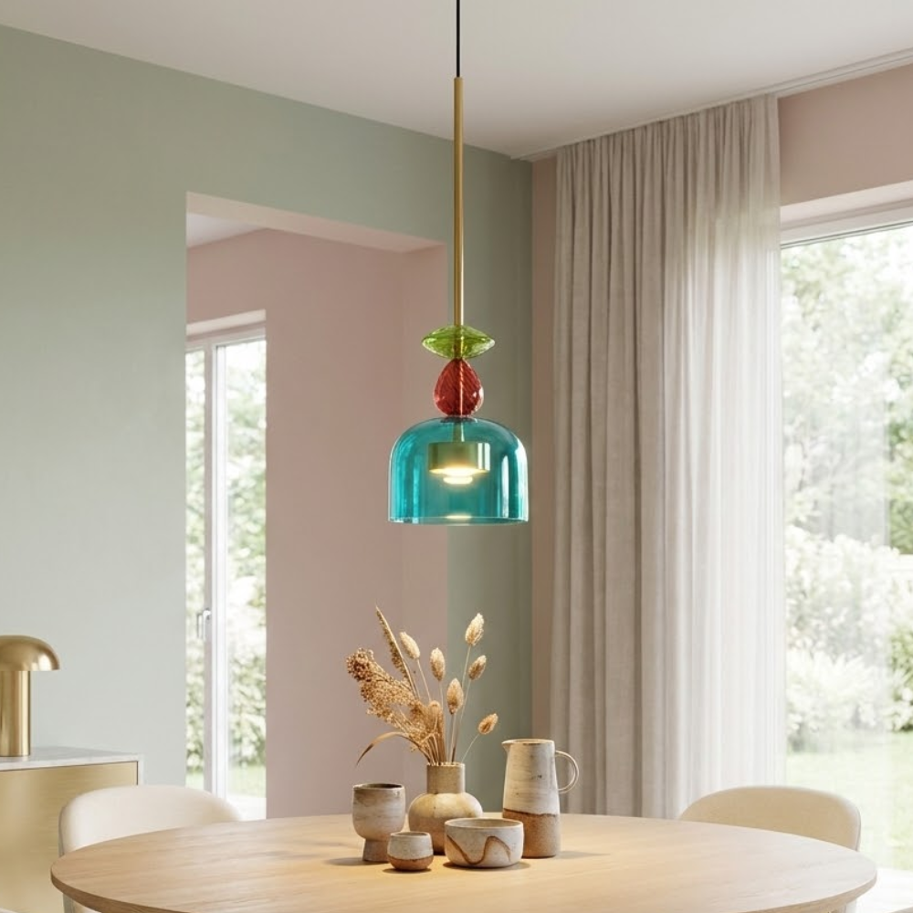 Colorful Pendant Light Stained Glass Adjustable Height Unique 95