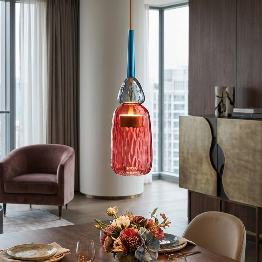 Colorful Pendant Light Stained Glass Adjustable Height Unique 97