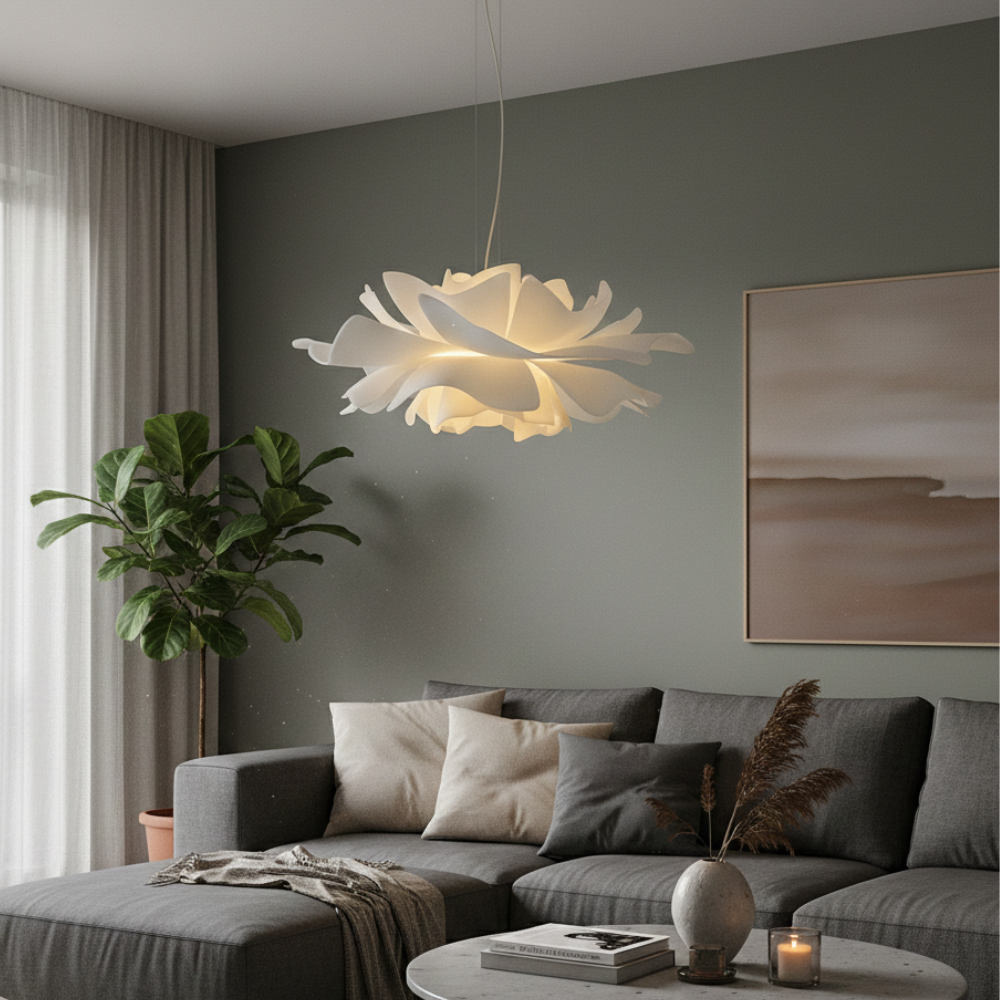 Contemporary Ceiling Light Acrylic Flower Leaf Adjustable Height 15
