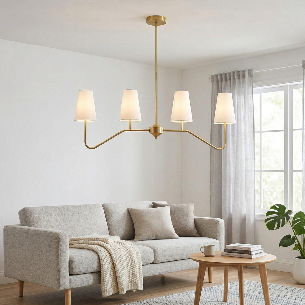 Contemporary Chandelier Brass Adjustable Height 4 Lights 99