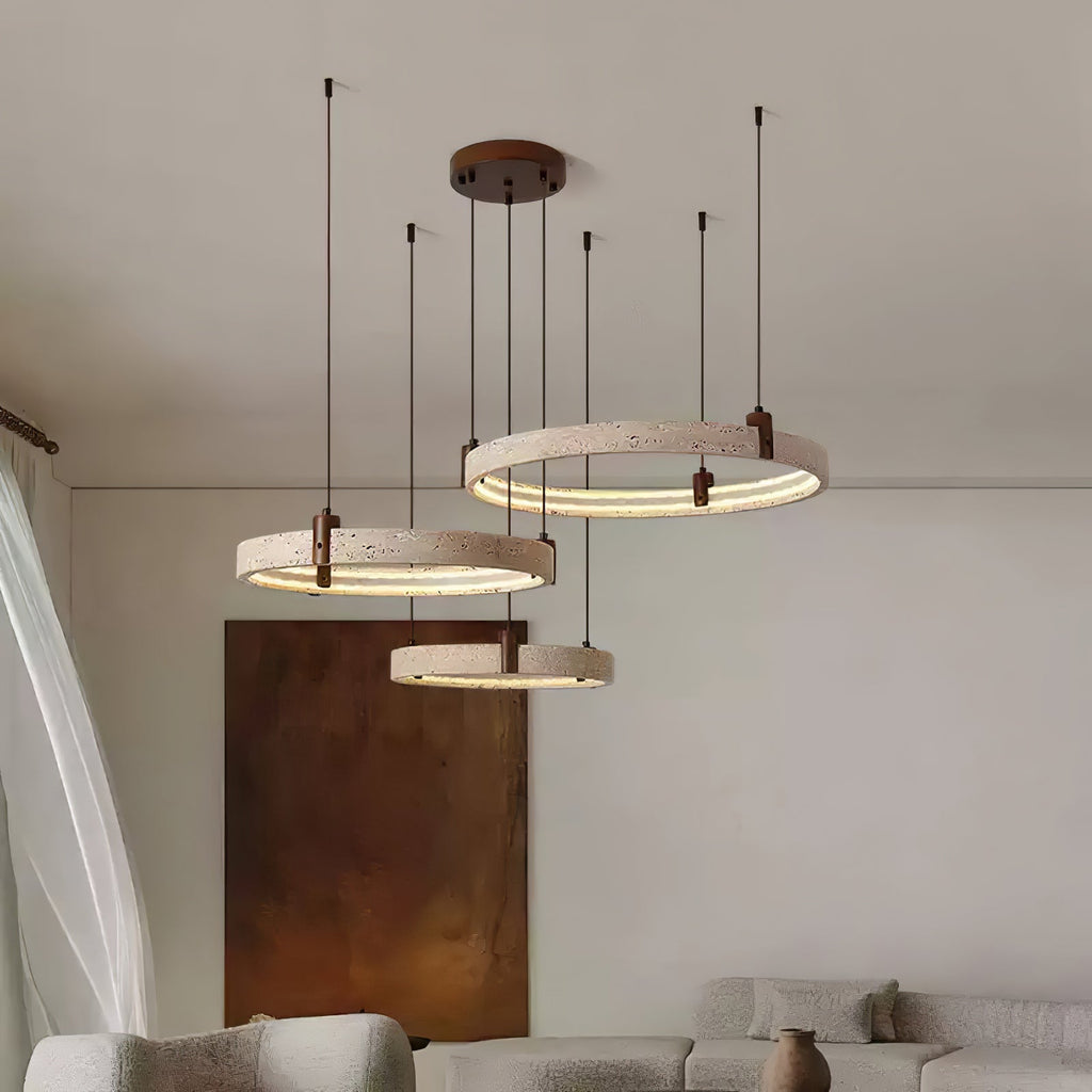 Contemporary Chandelier Yellow Travertine Adjustable Height 6