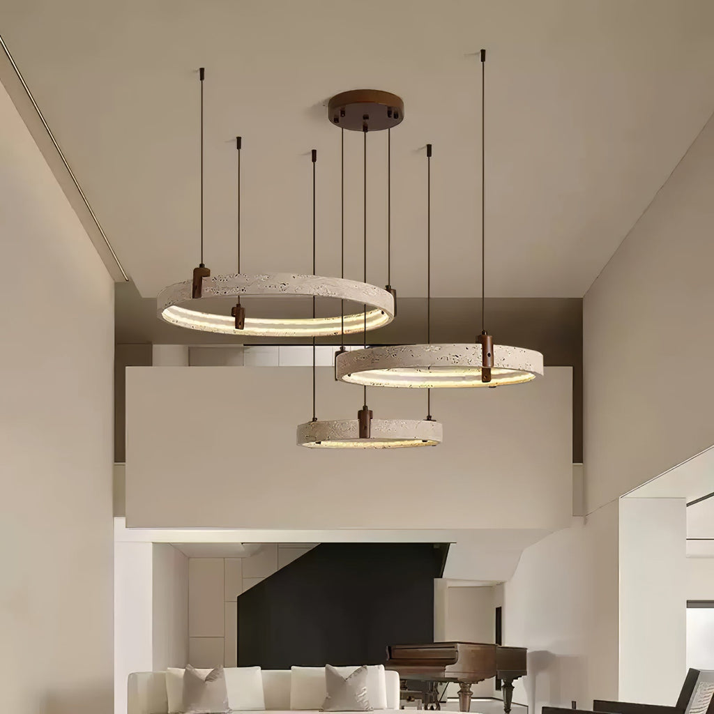 Contemporary Chandelier Yellow Travertine Adjustable Height 7