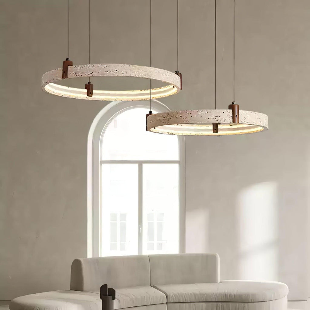 Contemporary Chandelier Yellow Travertine Adjustable Height 8