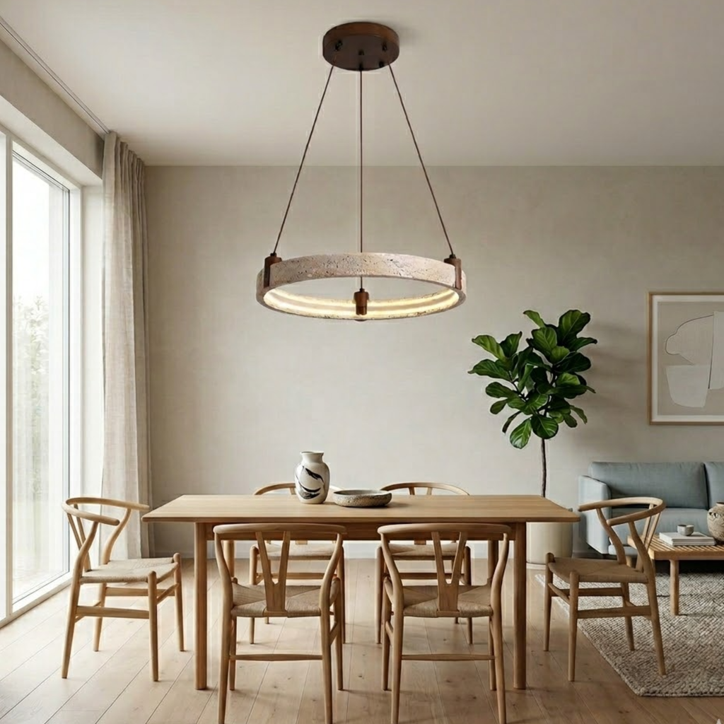 Contemporary Chandelier Yellow Travertine Adjustable Height 99