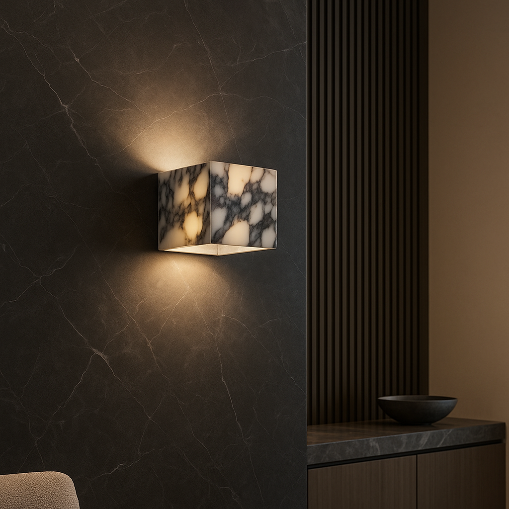 Contemporary Marble Cube Wall Lamp – Minimalist LED Wall Sconce Lighting for Elegant Home Decor 0