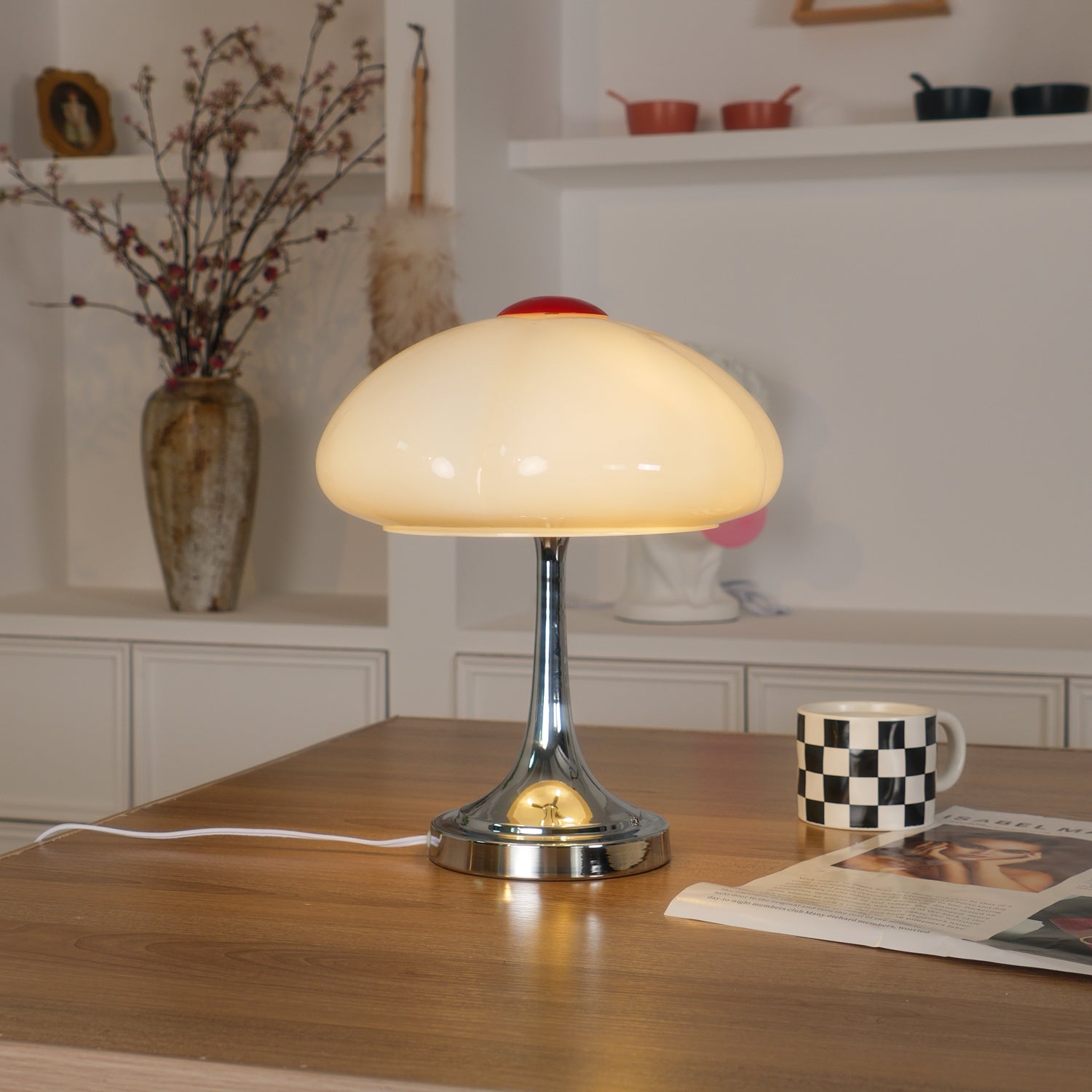 Contemporary Table Lamp Metal Glass Chrome Finish 3