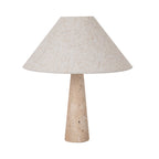 Contemporary Table Lamp with Fabric Shade and Travertine Base – Versatile Bedside or Desk Lighting Options 0
