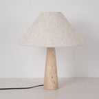 Contemporary Table Lamp with Fabric Shade and Travertine Base – Versatile Bedside or Desk Lighting Options 1