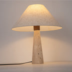 Contemporary Table Lamp with Fabric Shade and Travertine Base – Versatile Bedside or Desk Lighting Options 2