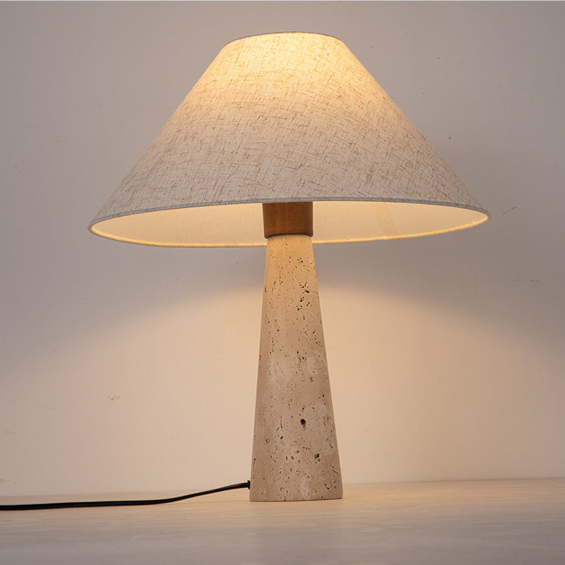 Contemporary Table Lamp with Fabric Shade and Travertine Base – Versatile Bedside or Desk Lighting Options 2