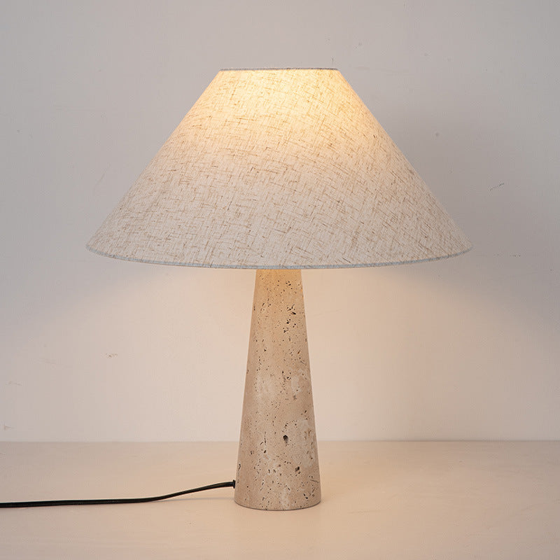 Contemporary Table Lamp with Fabric Shade and Travertine Base – Versatile Bedside or Desk Lighting Options 3