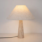 Contemporary Table Lamp with Fabric Shade and Travertine Base – Versatile Bedside or Desk Lighting Options 3