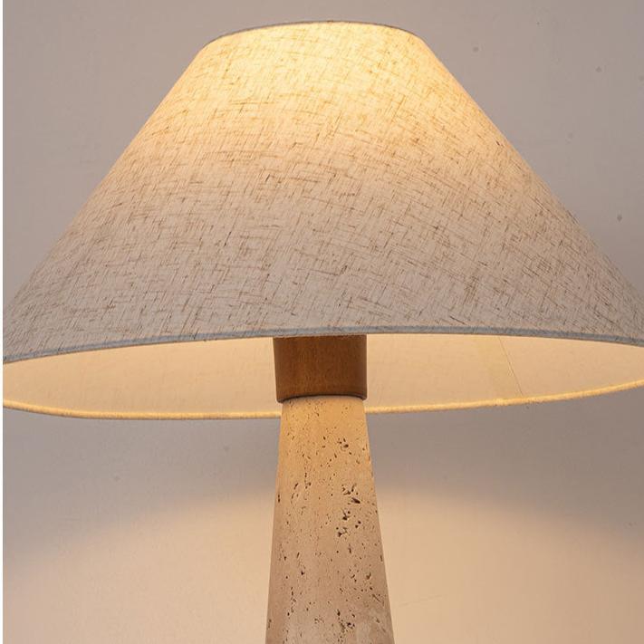Contemporary Table Lamp with Fabric Shade and Travertine Base – Versatile Bedside or Desk Lighting Options 4