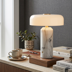 Cordless Marble Table Lamp With Opaline Shade - White 70