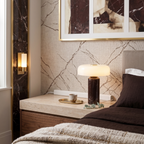 Cordless Marble Table Lamp With Opaline Shade - White 74