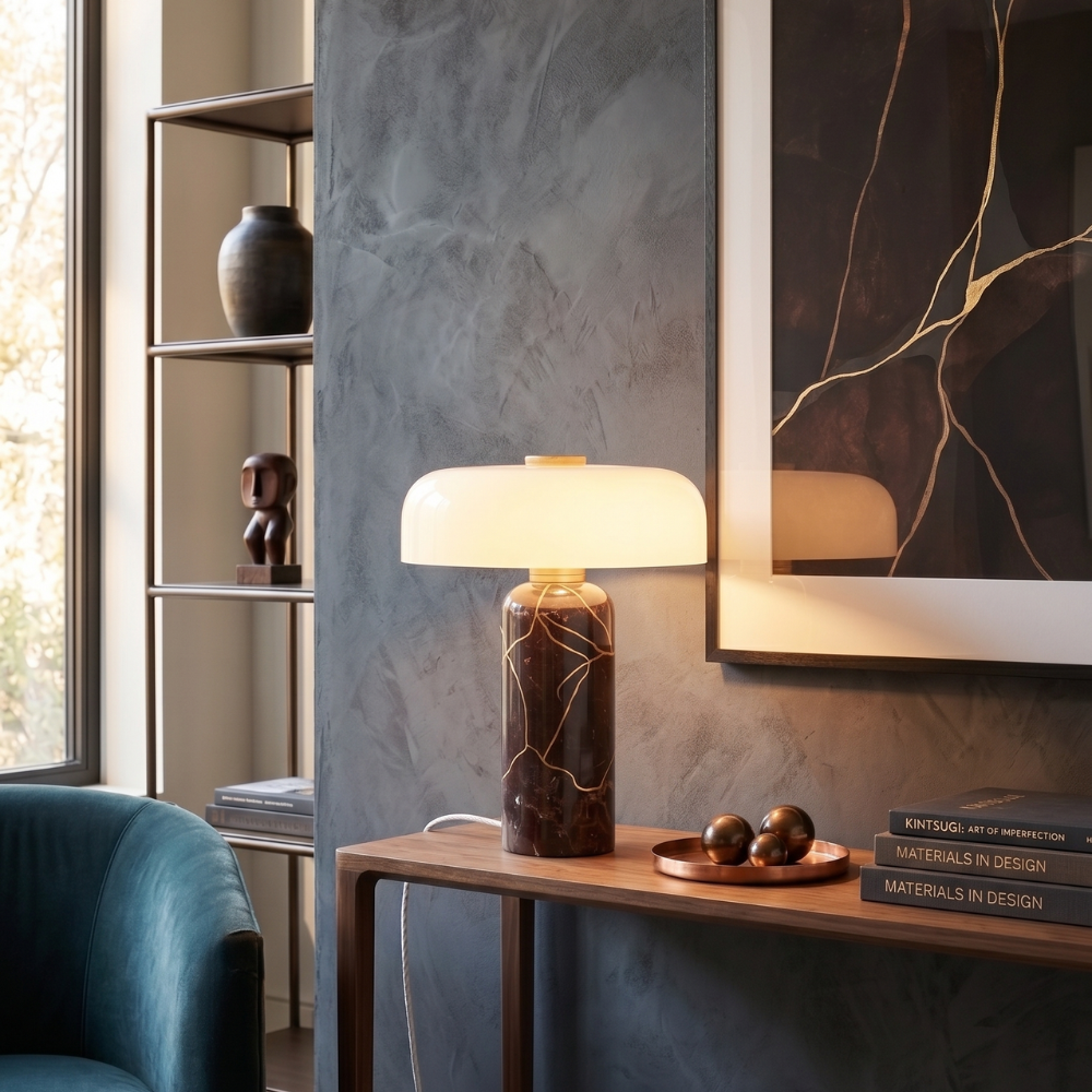 Cordless Marble Table Lamp With Opaline Shade - White 75