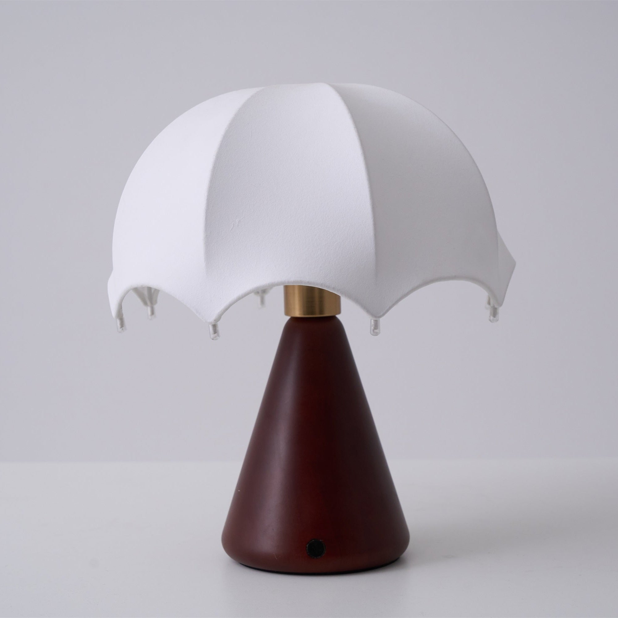 Cordless Table Lamp White Silk Umbrella Shade Walnut Base Japandi Vintage Bedside Home Decor - Stack & Clear 0