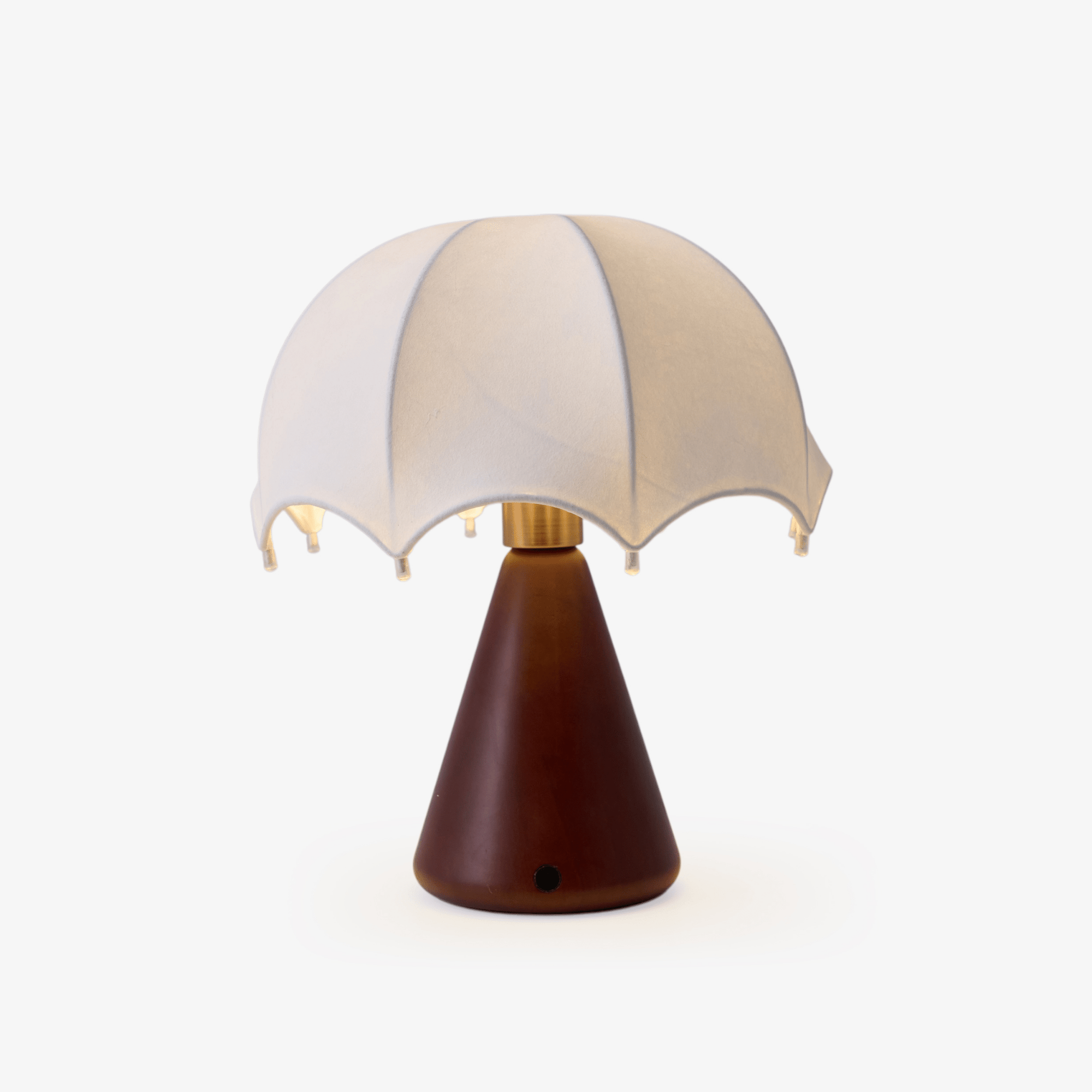 Cordless Table Lamp White Silk Umbrella Shade Walnut Base Japandi Vintage Bedside Home Decor - Stack & Clear 1