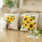 Cotton Throw Cushion Cover with Sunflower Embroidery – 45x45 cm Decorative Accent Pillow 2