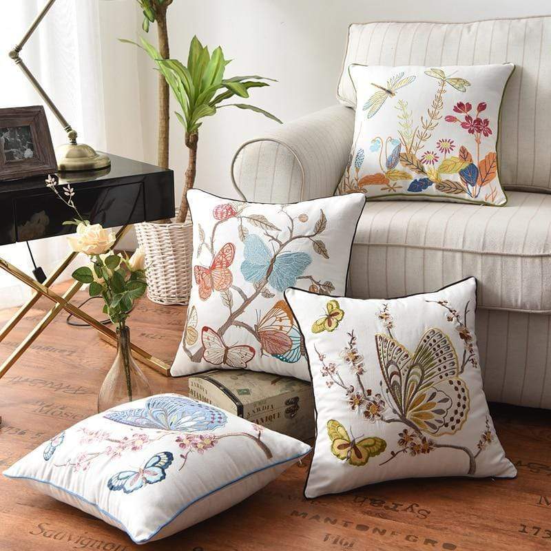 Country Style Decorative Cushion Cover with Fine Embroidery – 45cm x 45cm Cotton Pillow Cover for Home Decor 1