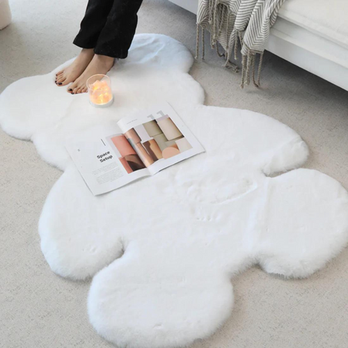 Cozy Cartoon Bear Washable Area Rug – Plush Floor Mat in White, Milky White, and Brown for Kids' Rooms 0